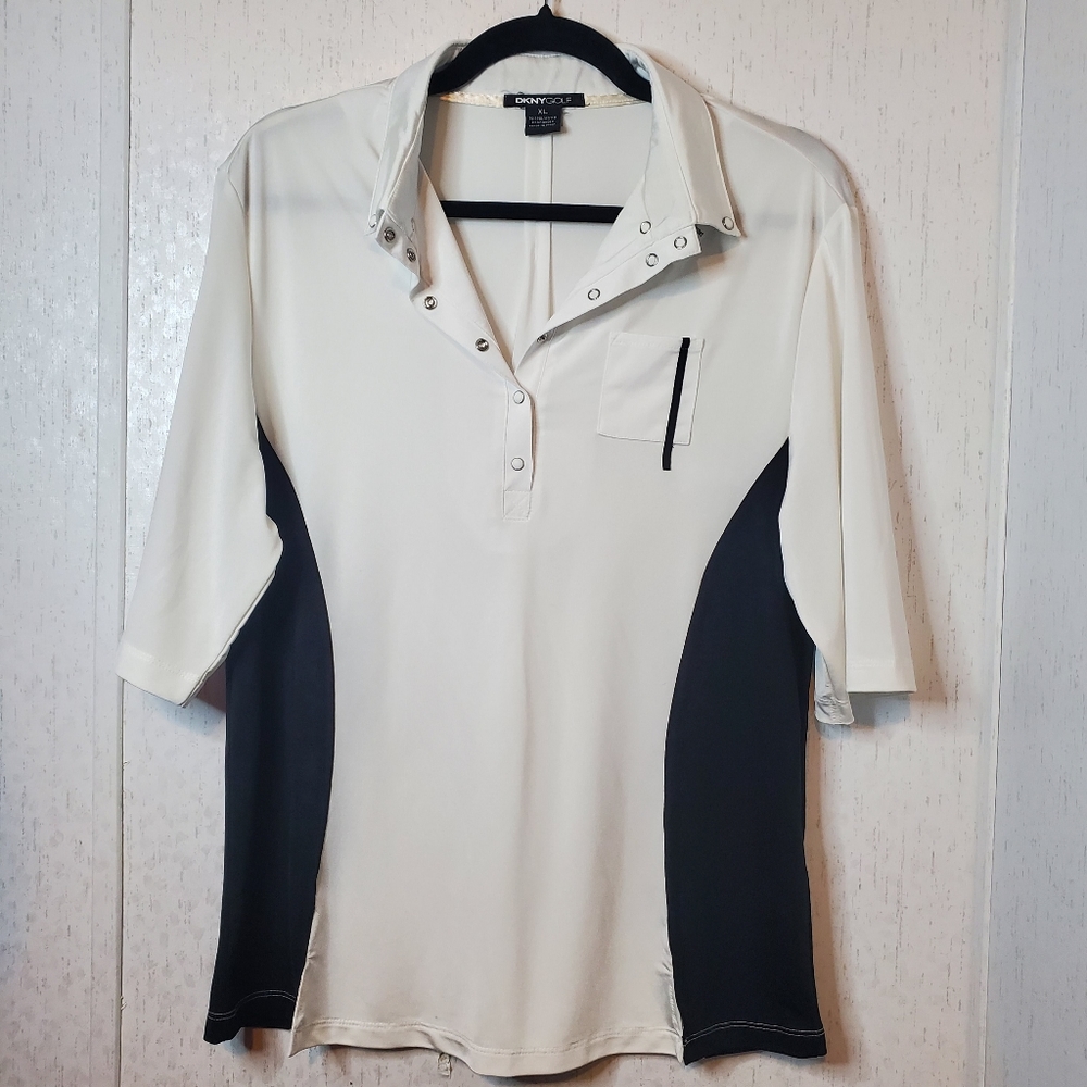 DKNY Golf Black and White Sport/Golf Top XL